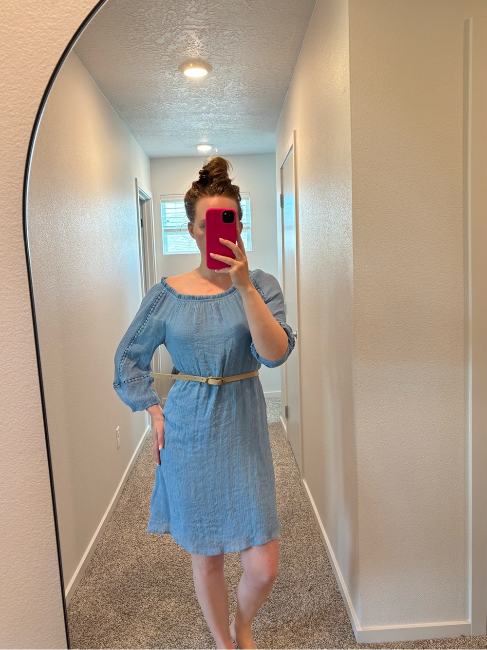 Light Blue Off-Shoulder Cotton Dress (belt not included)